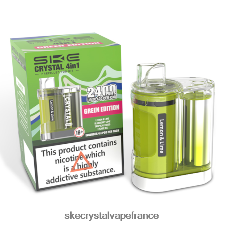 SKE Vape Review - SKE crystal 2400 kit pod 4 en 1 mixte édition verte R0422X97